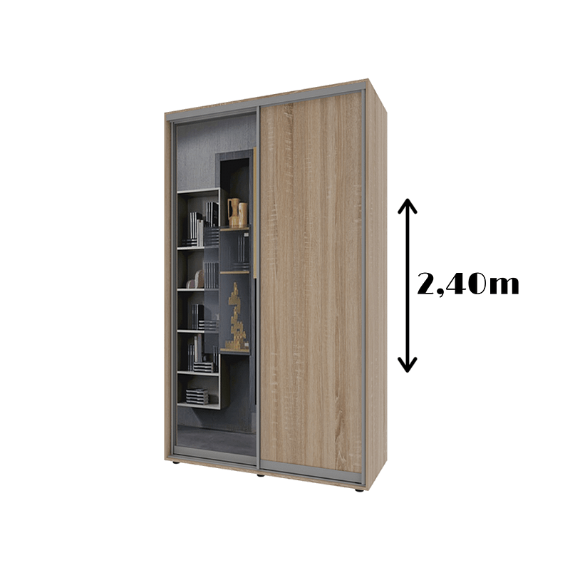 Turime, aukšta sieninė spinta stumdomom durimis, plotis 140cm (gylis 60cm)
